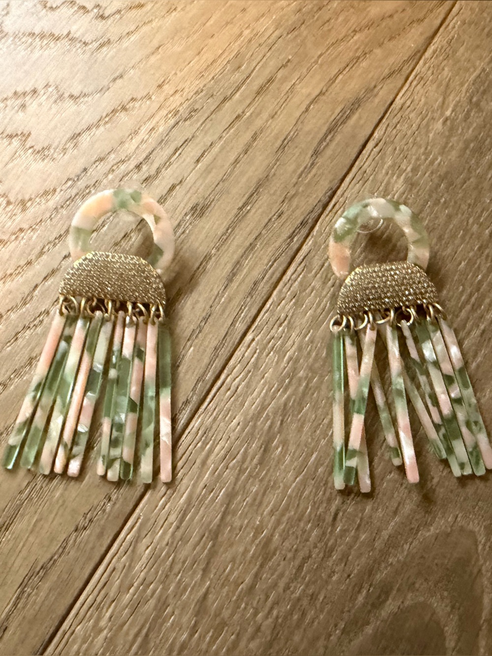 India Hicks Pink & Green Marbled Fringe Drop Earrings